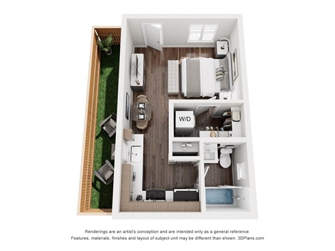 Floor plan for studio, 1 bath, 344 sqft
